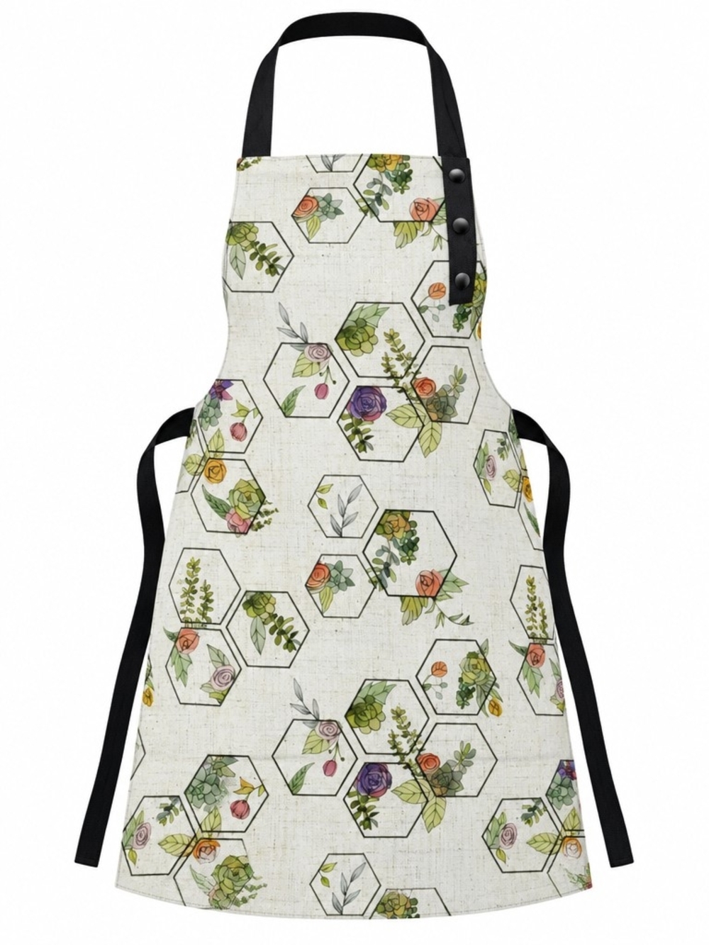 Kids Canvas Apron %100 Cotton Canvas Succulent Hexagon Print Size 8-12 Years